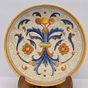 Vintage Italian Deruta Pottery 9.5" Floral Plate Bohemian Wall Hanging Majolica